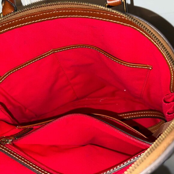 Dooney & Bourke Pebble Zip Zip Satchel with Strap Gray Tan Leather - Picture 9 of 10